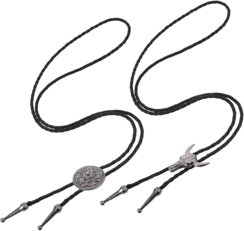 ElevateTech 2 Pcs Bolo Tie for Men, Western Cowboy Tie Necklace Handmade Leather Necktie Retro Style Bolo Ties for Women - Image 3